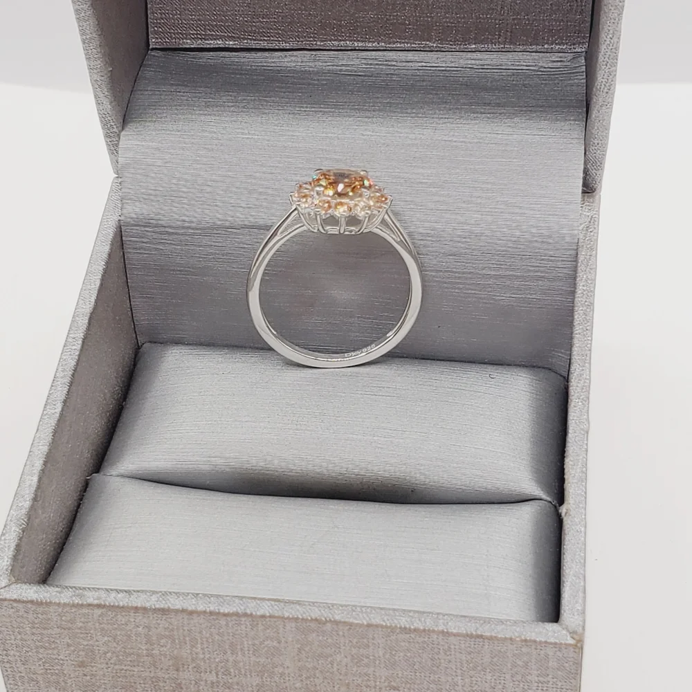 Champagne Halo 925 Sterling Silver Ring